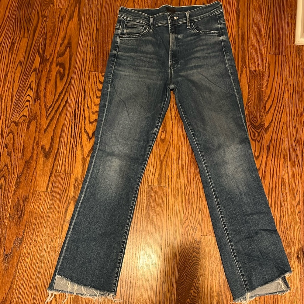 MOTHER The Insider Crop Step Fray Hem in Wish On A Star Medium Blue Wash Size 28